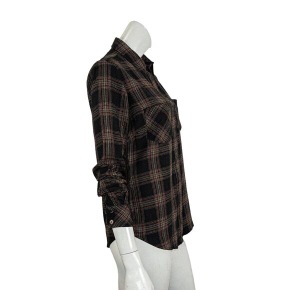 Peruvian Connection Women's Black Brown Plaid Shirt Size XS - Picture 3 of 8